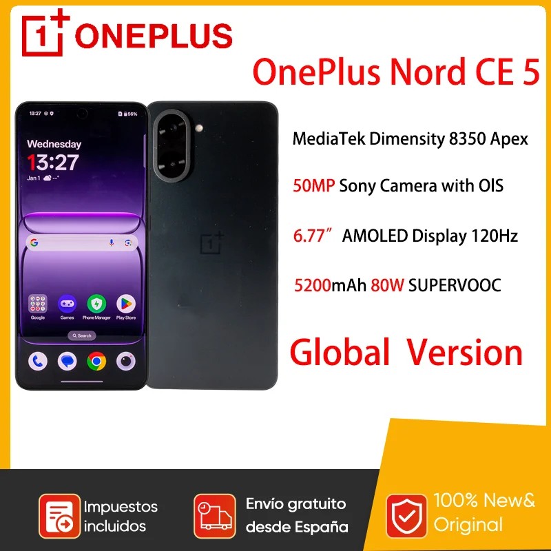 OnePlus Nord CE 5 5G Smartphone MediaTek Dimensity 8350 Apex 6,77 Zoll AMOLED-Display 5200 MAh 80 W SUPERVOOC 50 MP Sony-Kamera OlS