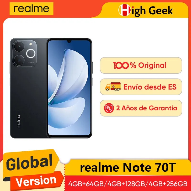 Globale Version Realme Note 70T Smartphone 6,75 Zoll 90 Hz Bildschirm 6000 MAh Akku 13 MP Al-Kamera Octa-Core-Chipsatz IP54 Staub- Und Wasserschutz thumbnail