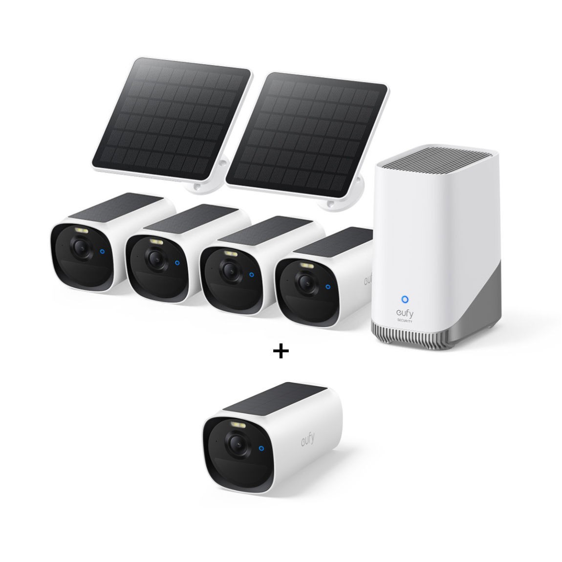 EufyCam E40 Starter-Set 4+1 - Kamera Mit HomeBase 3 Und 2x Solarpanel - Weiß