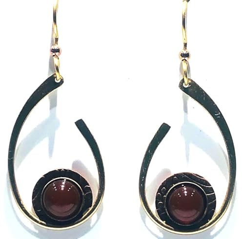 Silver Forest Contemporary Open Curl with Carnelian Stone Pierced Earrings NE-2313