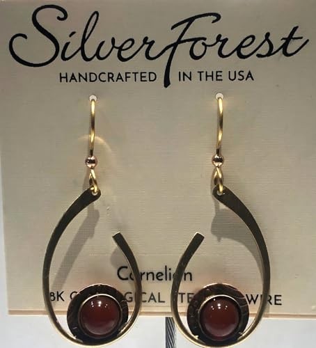 Silver Forest Contemporary Open Curl with Carnelian Stone Pierced Earrings NE-2313 thumbnail