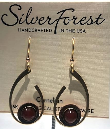 Silver Forest Contemporary Open Curl with Carnelian Stone Pierced Earrings NE-2313 thumbnail