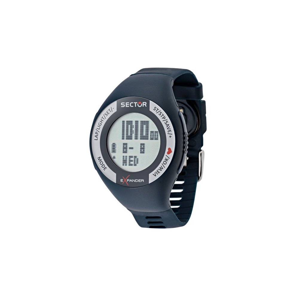 Sector Cardio R3251473002 Unisex Digital Heart Rate Monitor Watch - 47mm Blue Resin Case  Black Silicone Strap