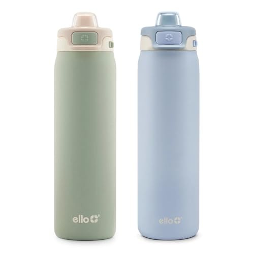 ello flip to fill, pop to drink stainless steel water bottle with leak-proof locking lid, 22 oz – reusable insulated travel bottle, color: pistachio