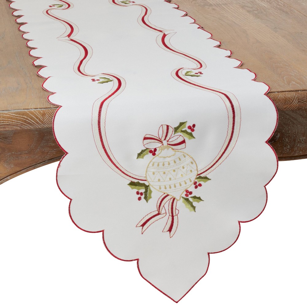 Saro Lifestyle 8532.I15108X 15 X 108 in. Embroidered Christmas Table Runner  Ivory