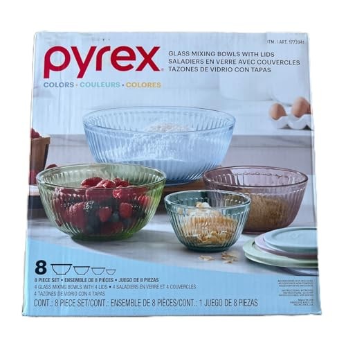 Pyrex Mix Colors Glass Mixing Bowl Set with Lids – Nesting Storage Bowls, Microwave, Freezer & Dishwasher Safe