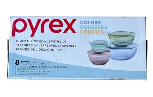 Pyrex Mix Colors Glass Mixing Bowl Set with Lids – Nesting Storage Bowls, Microwave, Freezer & Dishwasher Safe