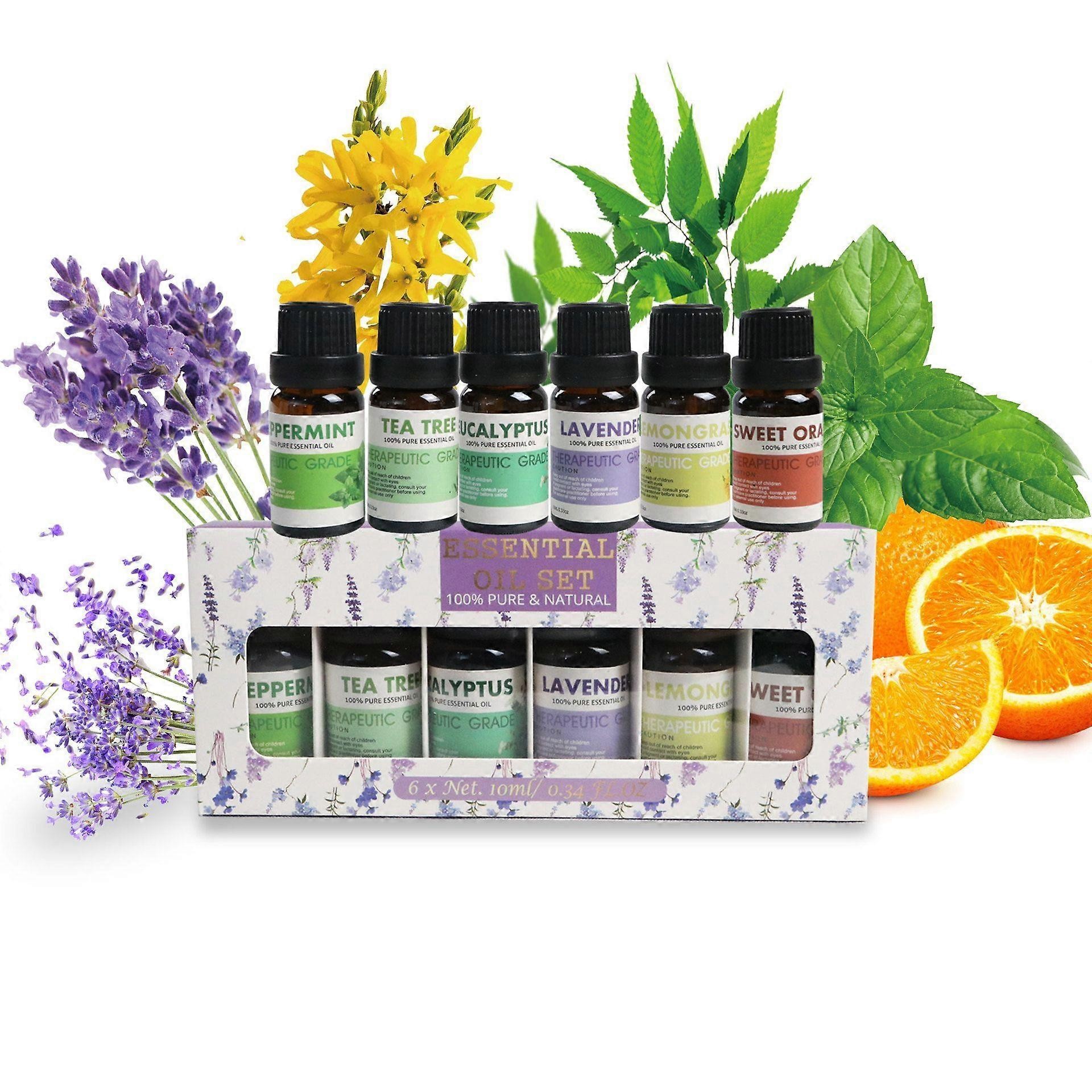 Elrachen Essential Oils Set 6 X 10 Ml - 100% Natural Essential Oils for Massage - Essential Oils for Aromatherapy Aroma Oil - Sweet Orange, Lavende
