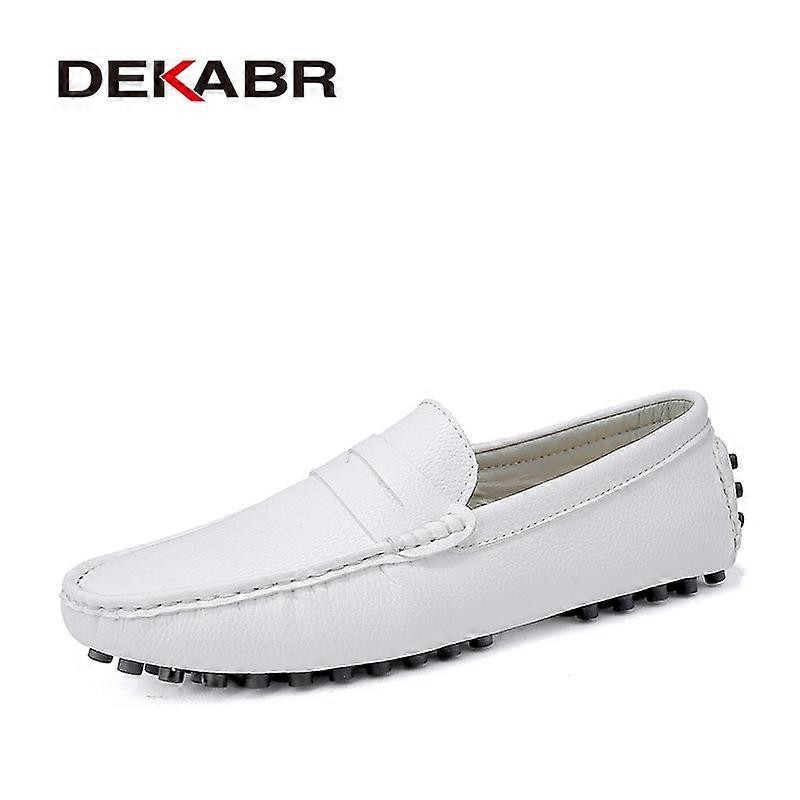 Large Size 50 Men Loafers Soft Moccasins High Quality Spring Autumn Genuine Leather Shoes Men Warm Flats Driving Shoes 03 White 12