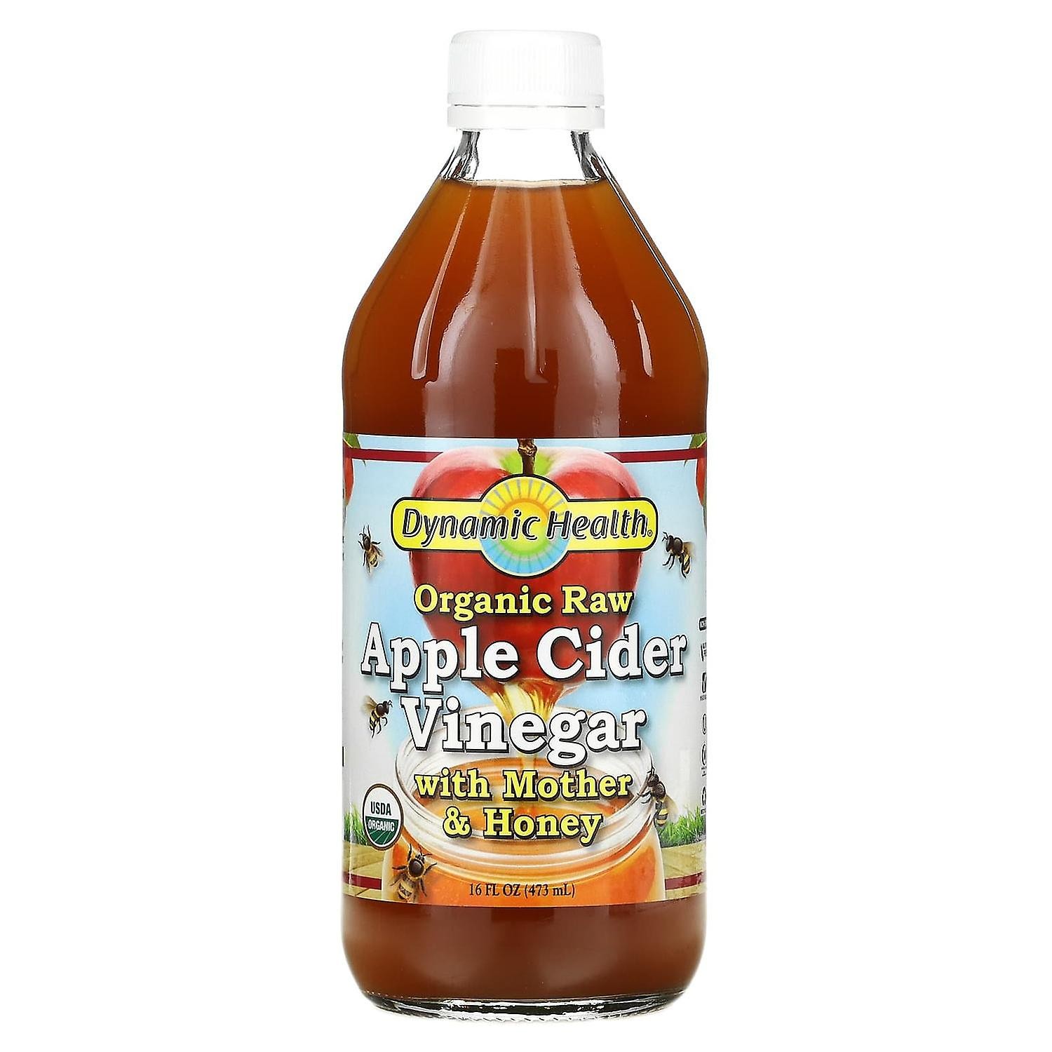 Dynamic Health, Organic Raw Apple Cider Vinegar with Mother & Honey, 16 Fl Oz (473 Ml)