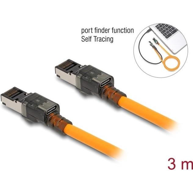 Delock Cavo Di Rete RJ45 Con Funzione Di Ricerca Porte USB Type-C™ Autotracciamento Cat.6A S/FTP 3 M (S/FTP, CAT6a, 3m), Cavo Di Rete