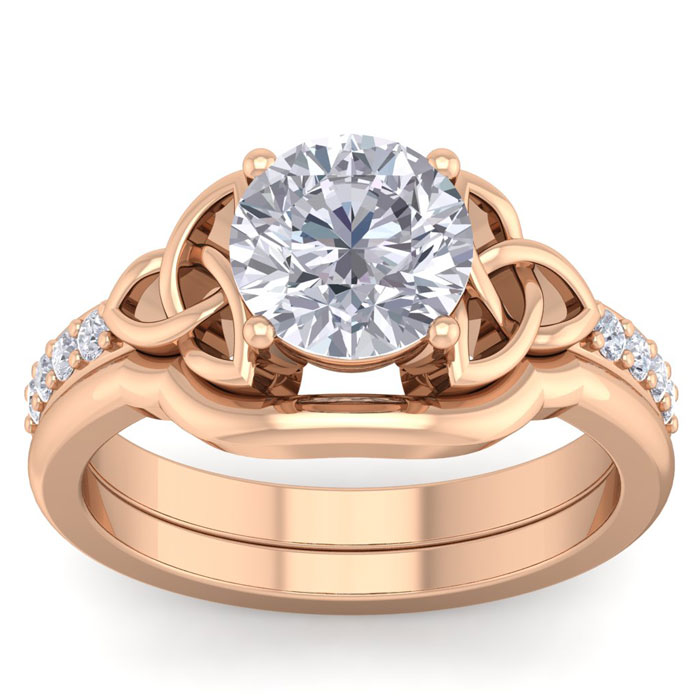 2 Carat Round Diamond Claddagh Bridal Ring Set in 14K Rose Gold (6.50 G) (I-J, I1-I2 Clarity Enhanced), Size 4 by SuperJeweler