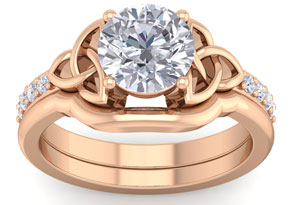 2 Carat Round Diamond Claddagh Bridal Ring Set in 14K Rose Gold (6.50 G) (I-J, I1-I2 Clarity Enhanced), Size 4 by SuperJeweler thumbnail