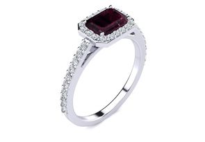 1.5 Carat Emerald Cut Garnet & Halo 42 Diamond Ring in 14K White Gold (2.8 G), , Size 9.5 by SuperJeweler thumbnail