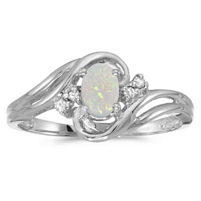 1/2 Carat Opal & Diamond Ring in White Gold, , Size 4 by SuperJeweler
