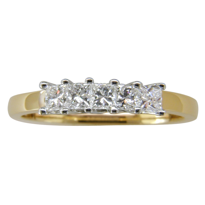 1/2 Carat Princess Cut Five 5 Diamond Engagement Ring in 14k Two Tone Gold (3.7 G), , Size 8 by SuperJeweler