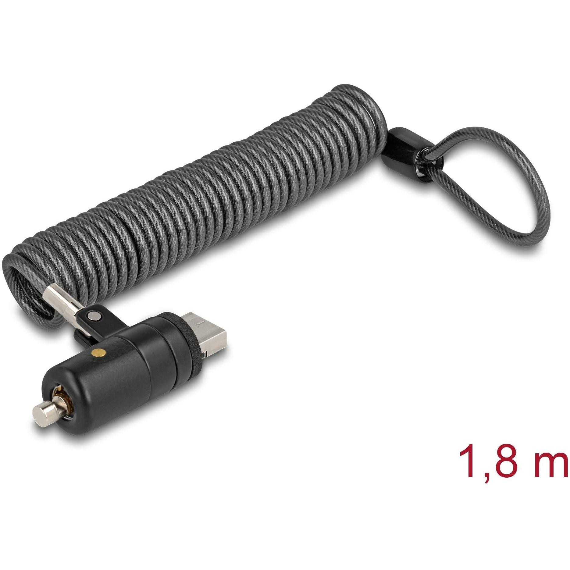 Navilock Delock Notebook Cavo a Spirale Con Fusibile per Presa USB Tipo-a Con Chiave, Sicurezza Notebook, Nero
