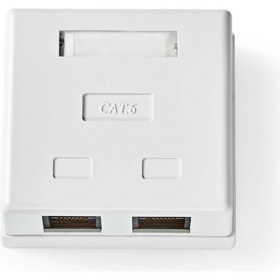 Nedis Network Wall Box | on-Wall | 2 Port(s) | UTP CAT6 | Straight | Female | Gold Plated | PVC | White | Box