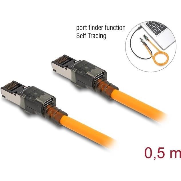 Delock Cavo Di Rete RJ45 Con Funzione Di Ricerca Porte USB Type-C™ Autotracciamento Cat.6A S/FTP 0,5 M (S/FTP, CAT6a, 0.50m), Cavo Di Rete