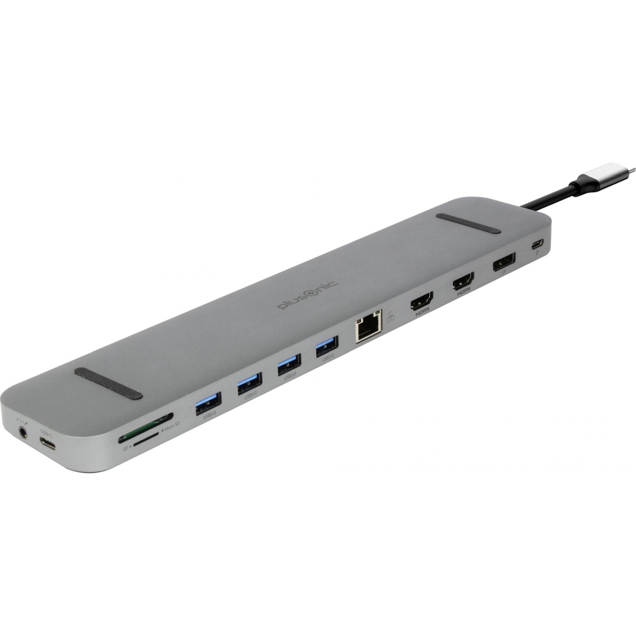Plusonic PSUC2501 (USB-C, 13Porti), Docking Station + Hub USB, Grigio