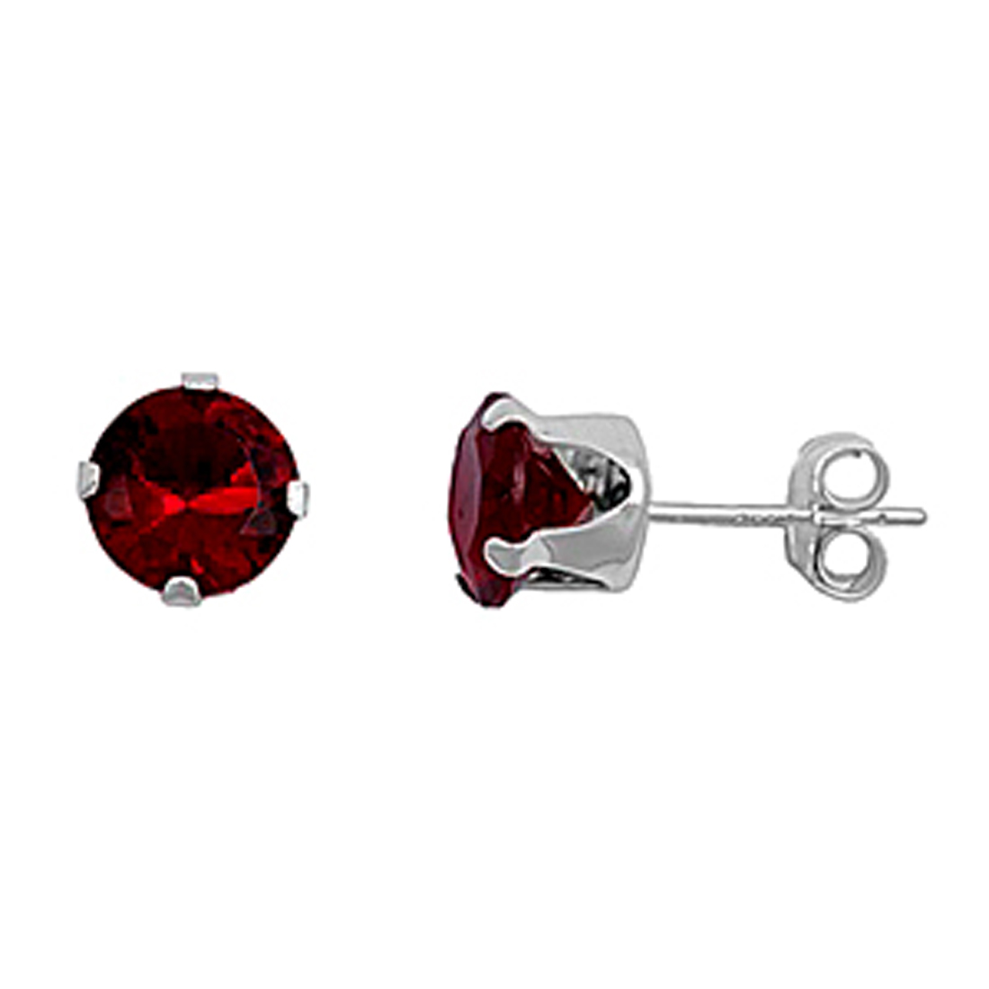 Sterling Silver 8 Mm Stud Earrings  Red Cubic Zirconias  January Birthstone  8mm