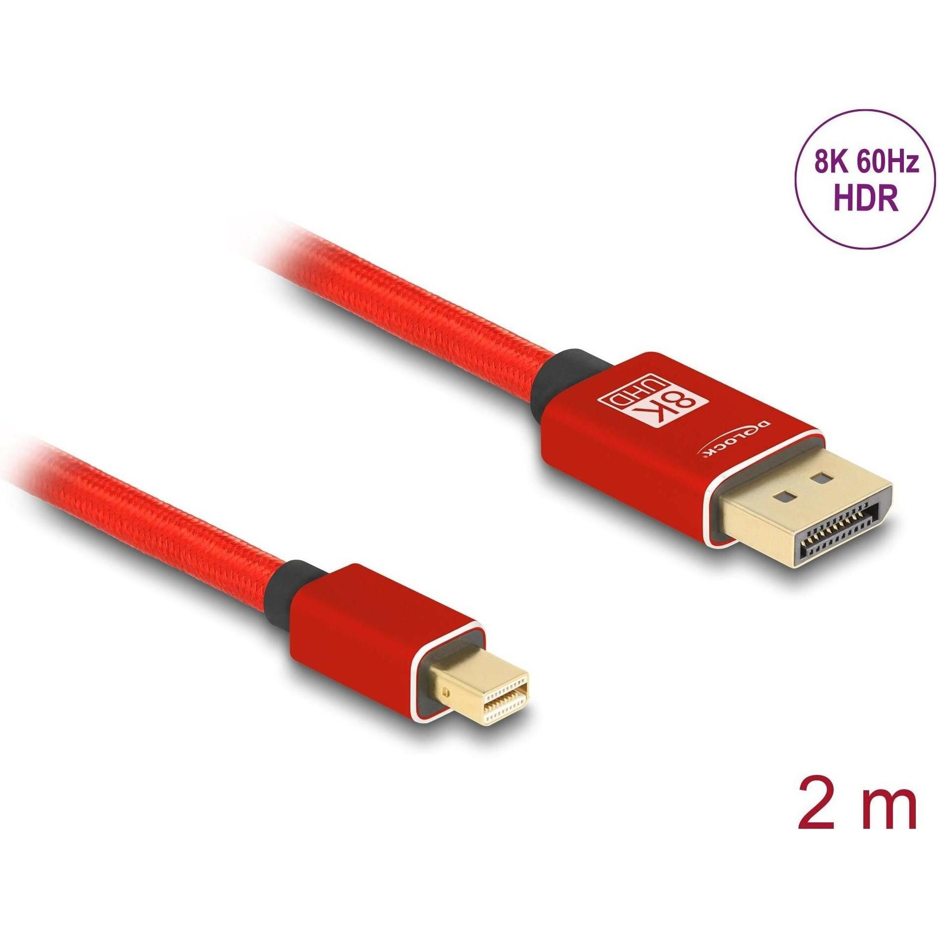 Delock Cavo Da Mini DisplayPort a DisplayPort 8K 60 Hz 2 M Ro (2m, DisplayPort), Cavo Video