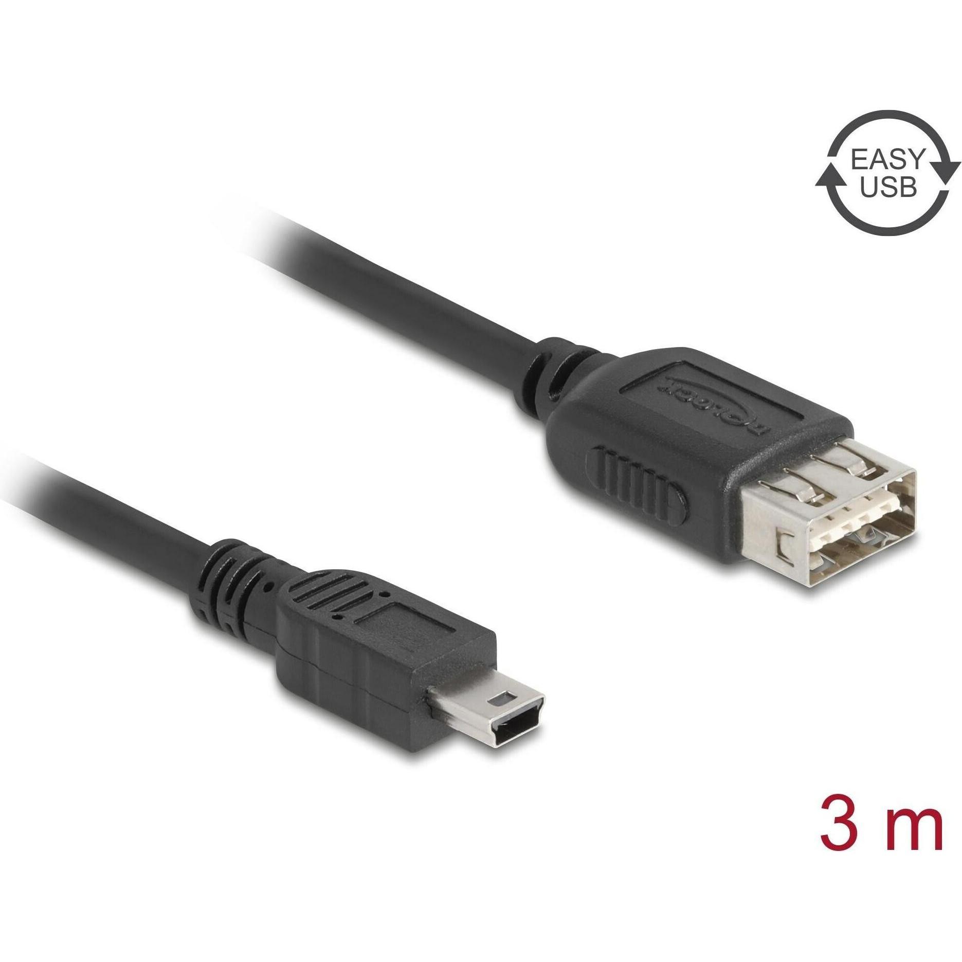 Delock USB 2.0 Kabel USB Typ Mini-B Stecker Zu EASY USB Typ-a Buchse 3 M (3m, USB 2.0), Cavo USB