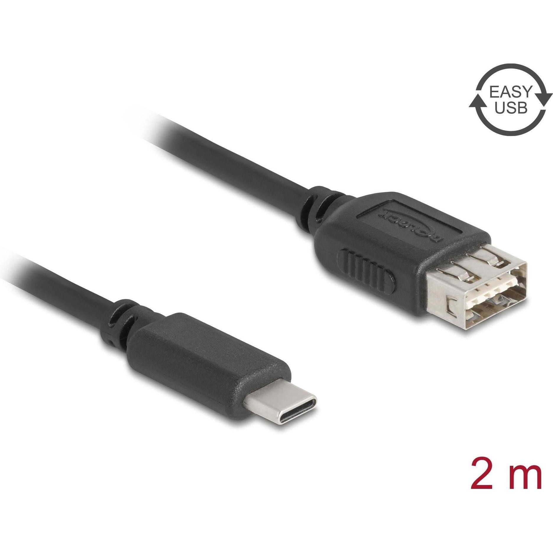Delock USB 2.0 Kabel USB Type-C Stecker Zu EASY USB Typ-a Buchse 2 M (2m, USB 2.0), Cavo USB