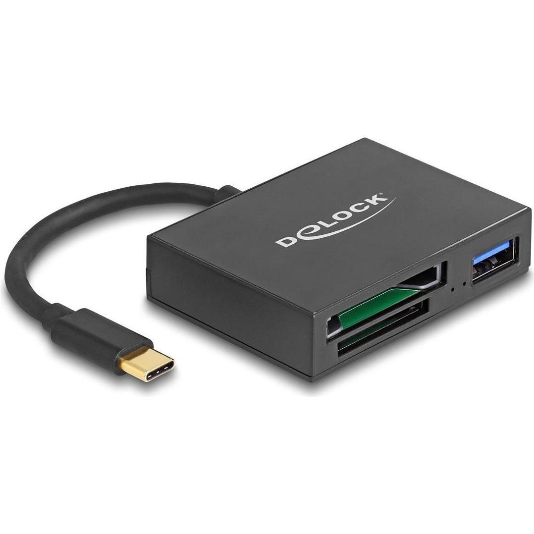Delock Lettore Di Schede USB-C per Schede Di Memoria XQD E SD + USB (USB-C), Lettore Di Schede Di Memoria, Nero