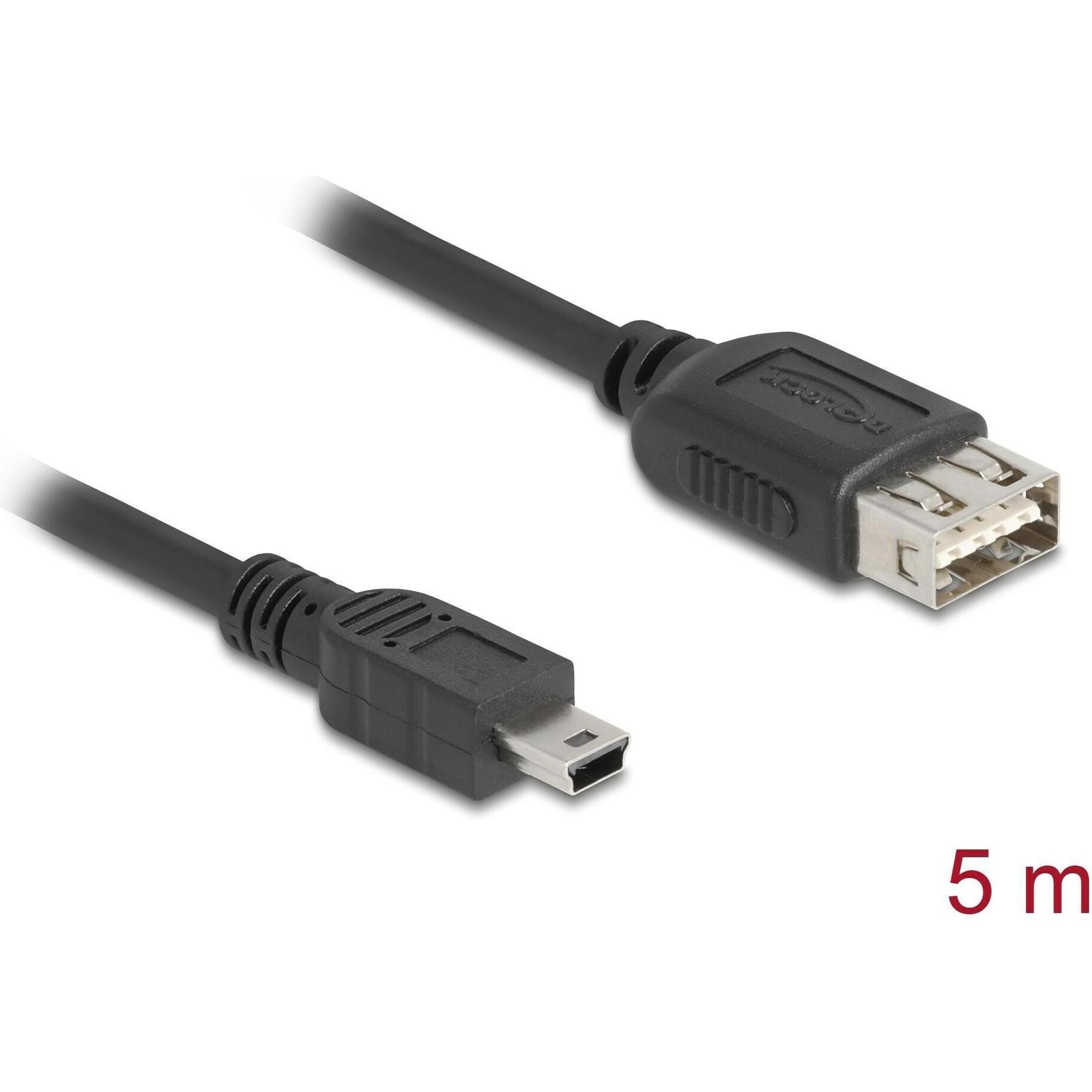 Delock USB 2.0 Kabel USB Typ Mini-B Stecker Zu EASY USB Typ-a Buchse 5 M (5m, USB 2.0), Cavo USB