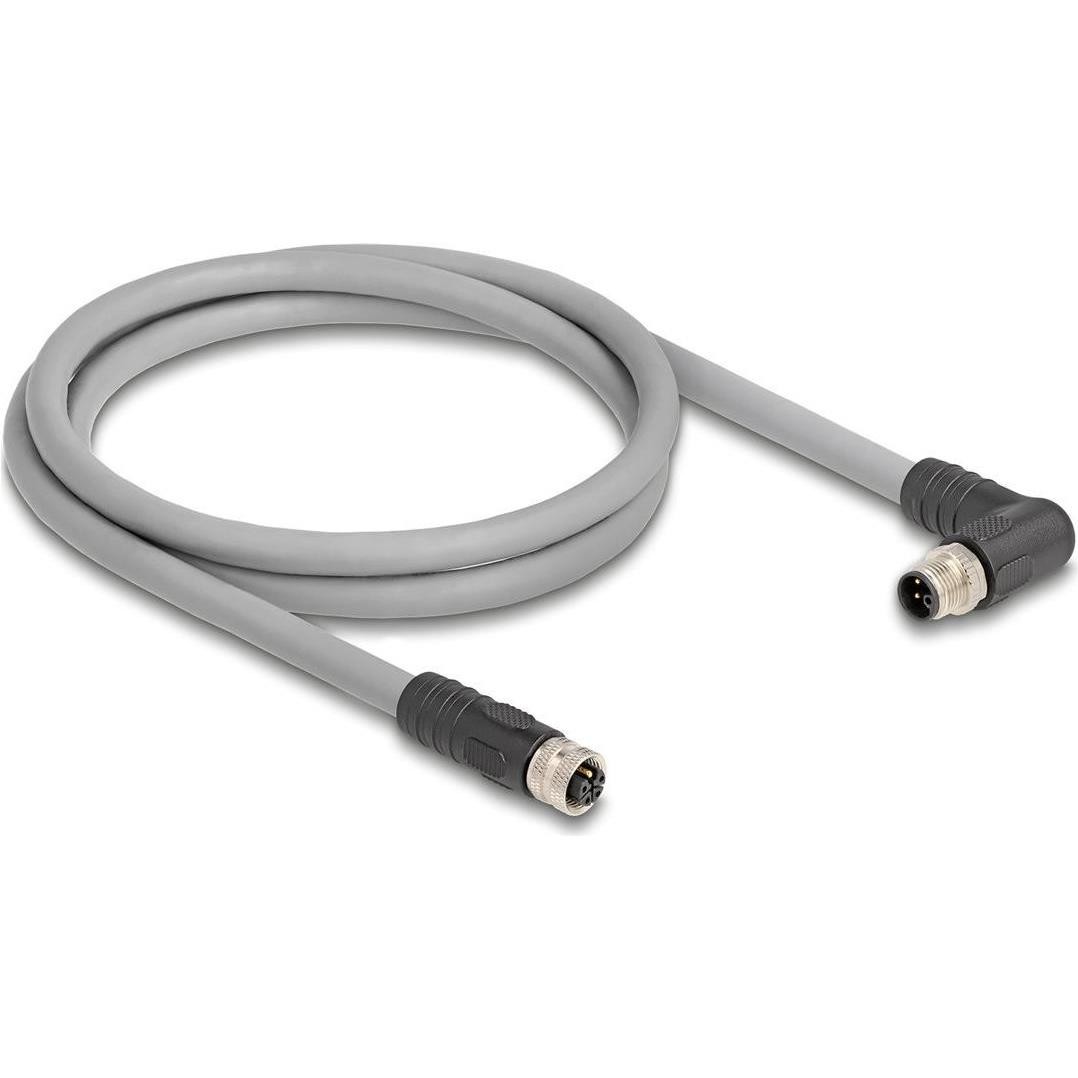 Delock Cavo M12 Con Codice L E Spina a 5 Pin Ad Angolo Retto per, Cavo + Spina Elettrica, Grigio