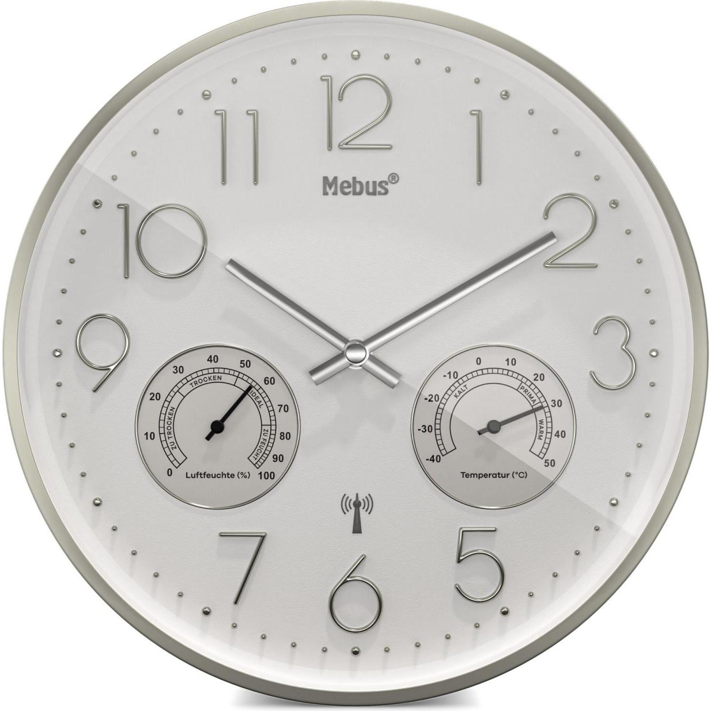 Mebus, Orologio Da Parete, Orologio Da Parete Radiocomandato Con Termoigrometro (30cm)