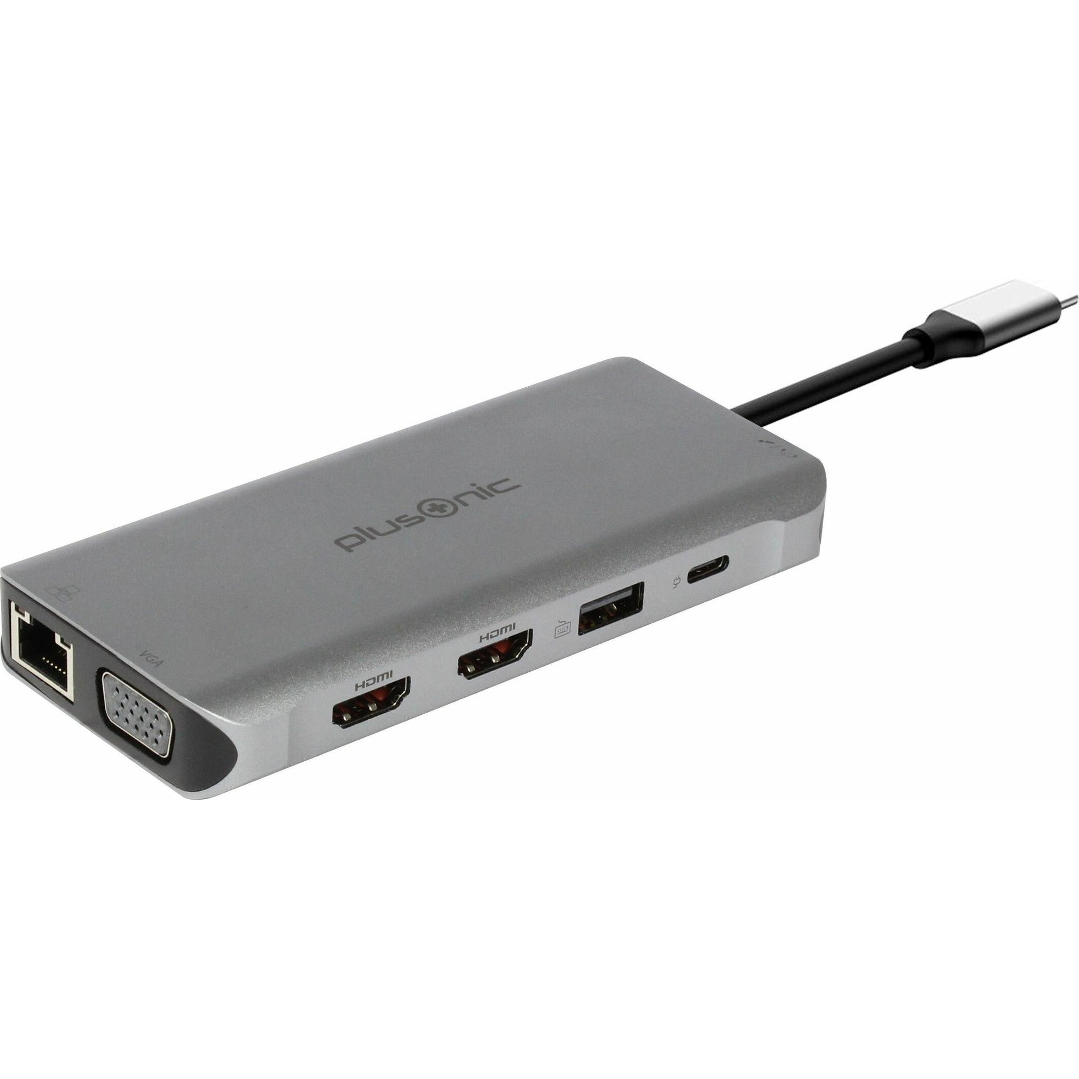 Plusonic Adattatore Docking USB-c/hub 8in1 Con Hdmi/vga/lan/USB (USB-C, 8Porti), Docking Station + Hub USB