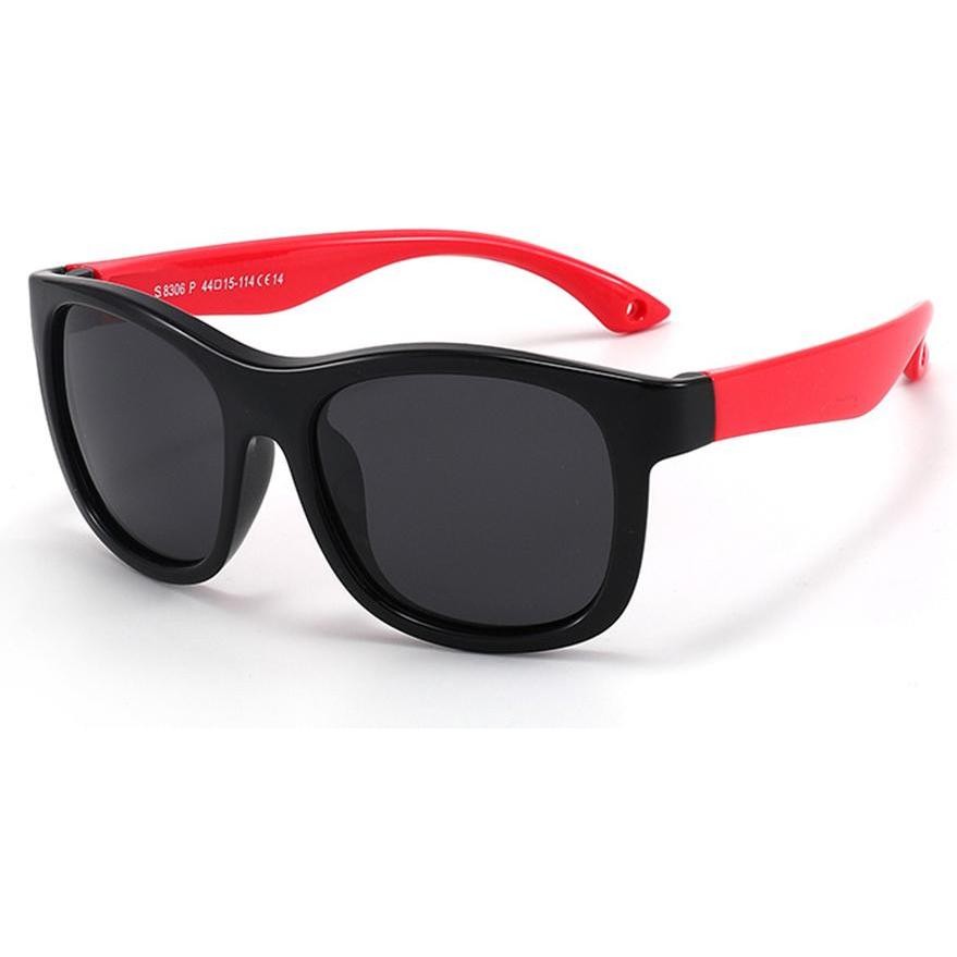 Techsuit, Occhiali Da Sole, - Sunglasses Polarised (8306-C14) - for Babies, Square Shape, with Strap - Black / Red