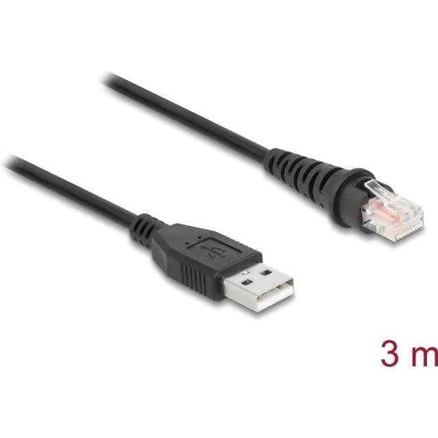 Delock Cavo per Scanner Di Codici a Barre Da RJ50 a USB 2.0 Tipo-a Da 3 M (F/UTP, 3m), Cavo Di Rete