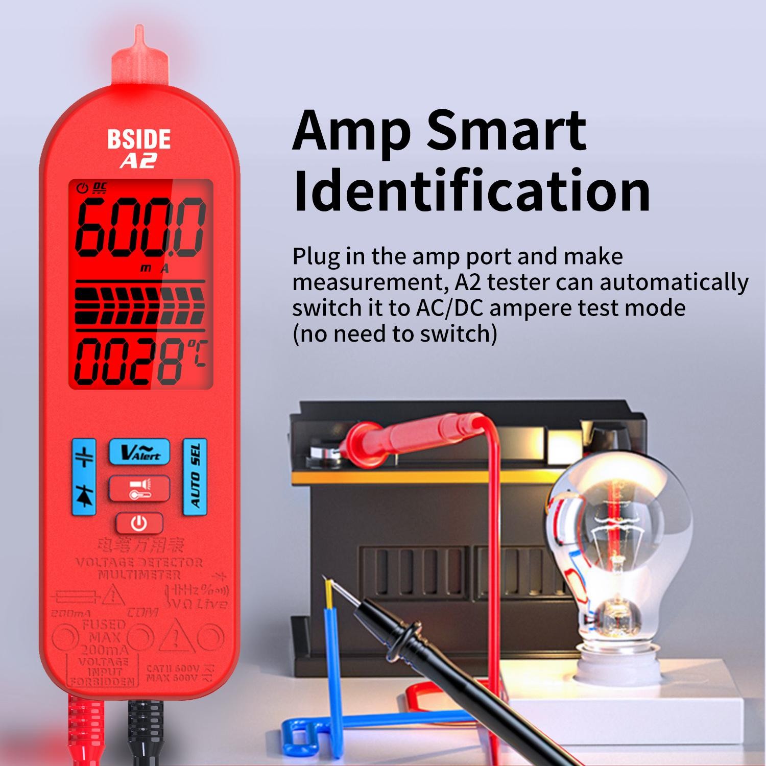 BSIDE A2 Mini Multimètre Numérique Intelligent Gamme Automatique 5999 Comptes NCV Compteur Universel Portable High Configuration Rouge thumbnail