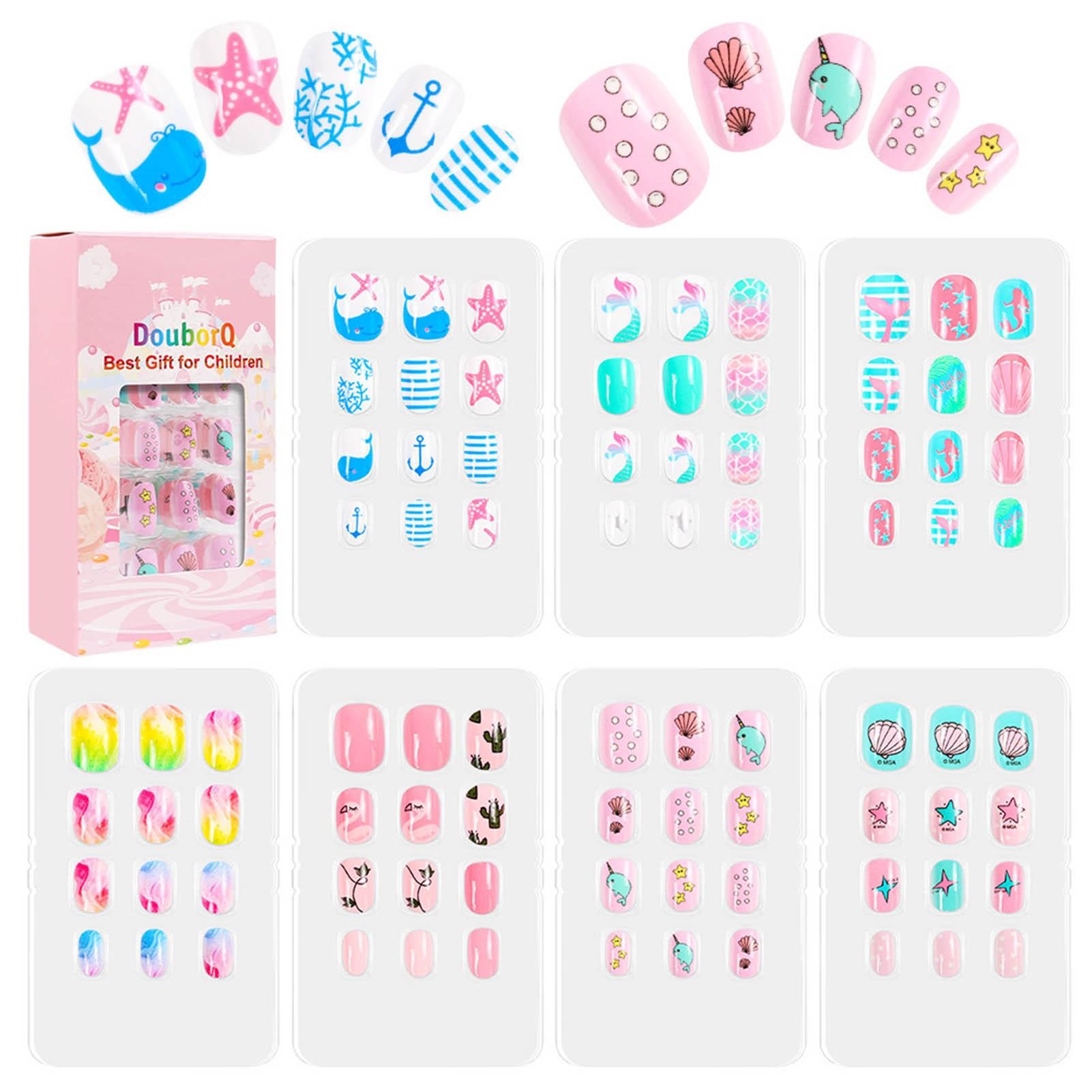 84 PièCES De Faux Ongles Au Design Mignon Pour Enfants, Ensemble De Manucure à Faire Soi-même, 7 Jours 4