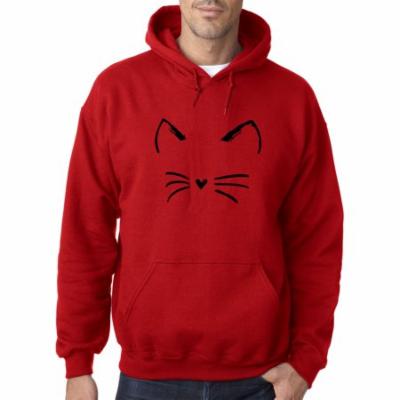 New Way 1128 - Adult Hoodie Cat Whiskers Silhouette Heart Nose Sweatshirt 2XL Red