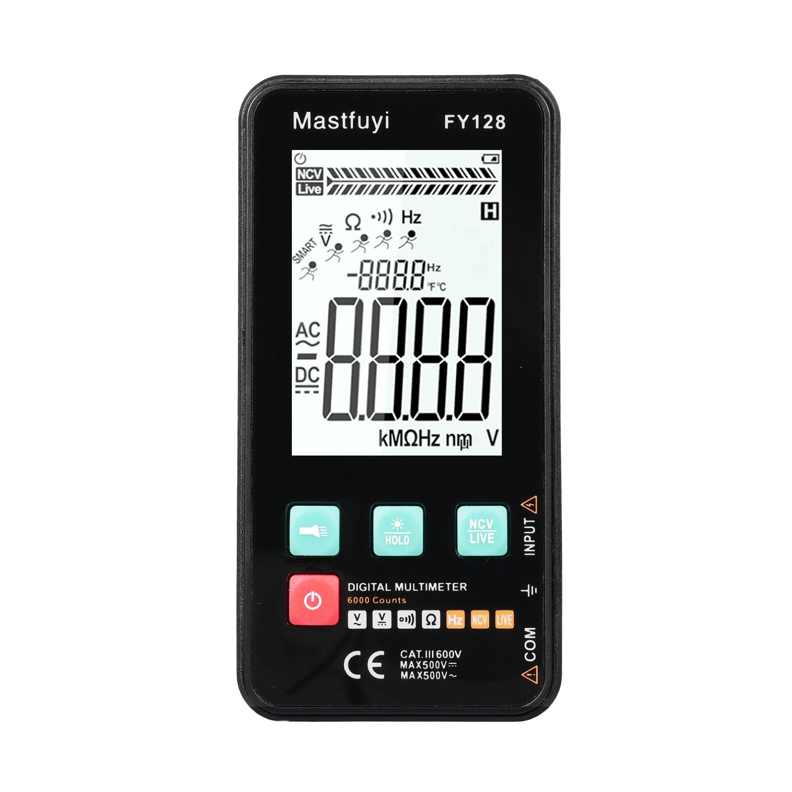 MASTFUYI FY128 Smart Digital Multimeter Mit Halterung Kompakter Intelligenter Elektrischer Tester 5999 FY128 Schwarz
