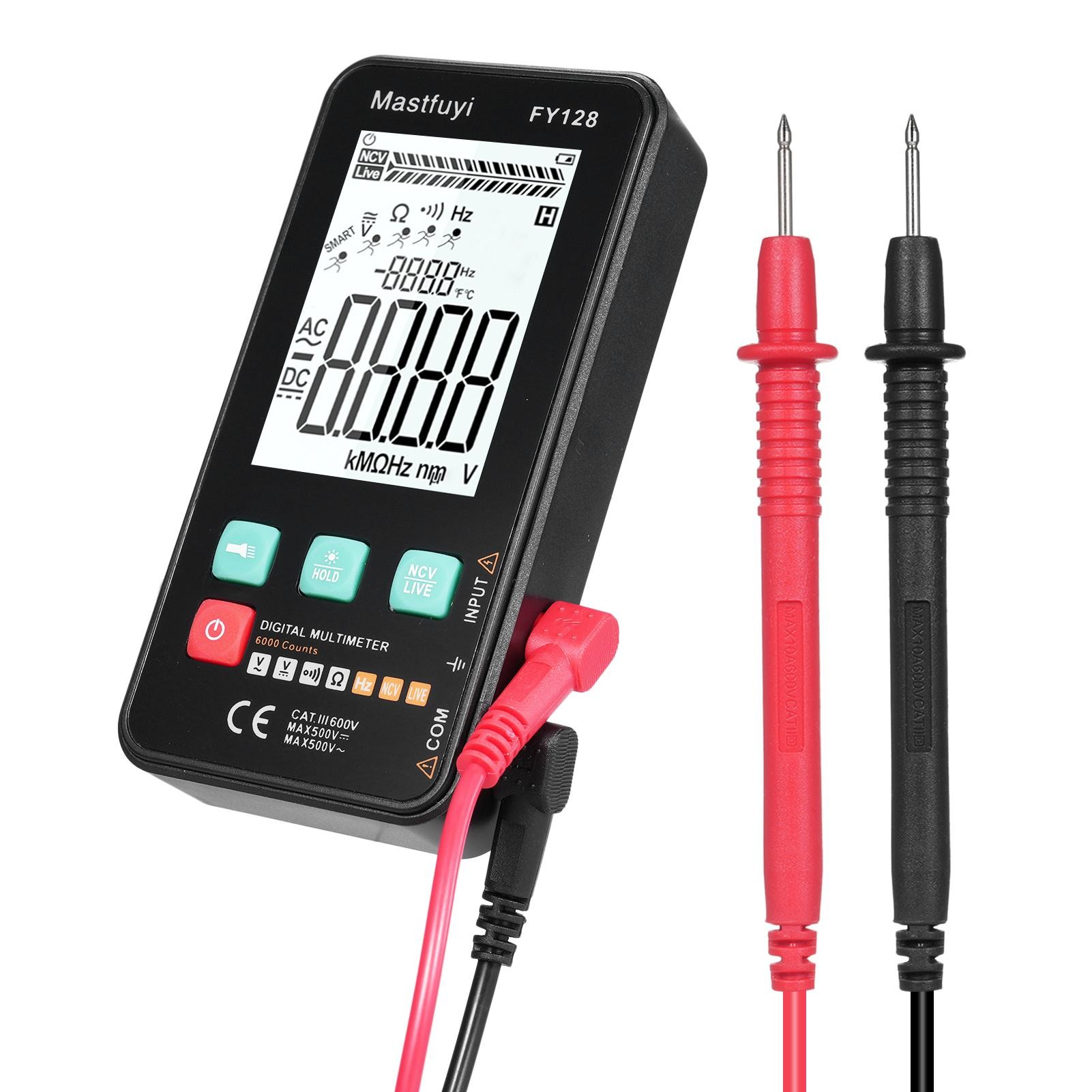 MASTFUYI FY128 Smart Digital Multimeter Mit Halterung Kompakter Intelligenter Elektrischer Tester 5999 FY128 Schwarz thumbnail