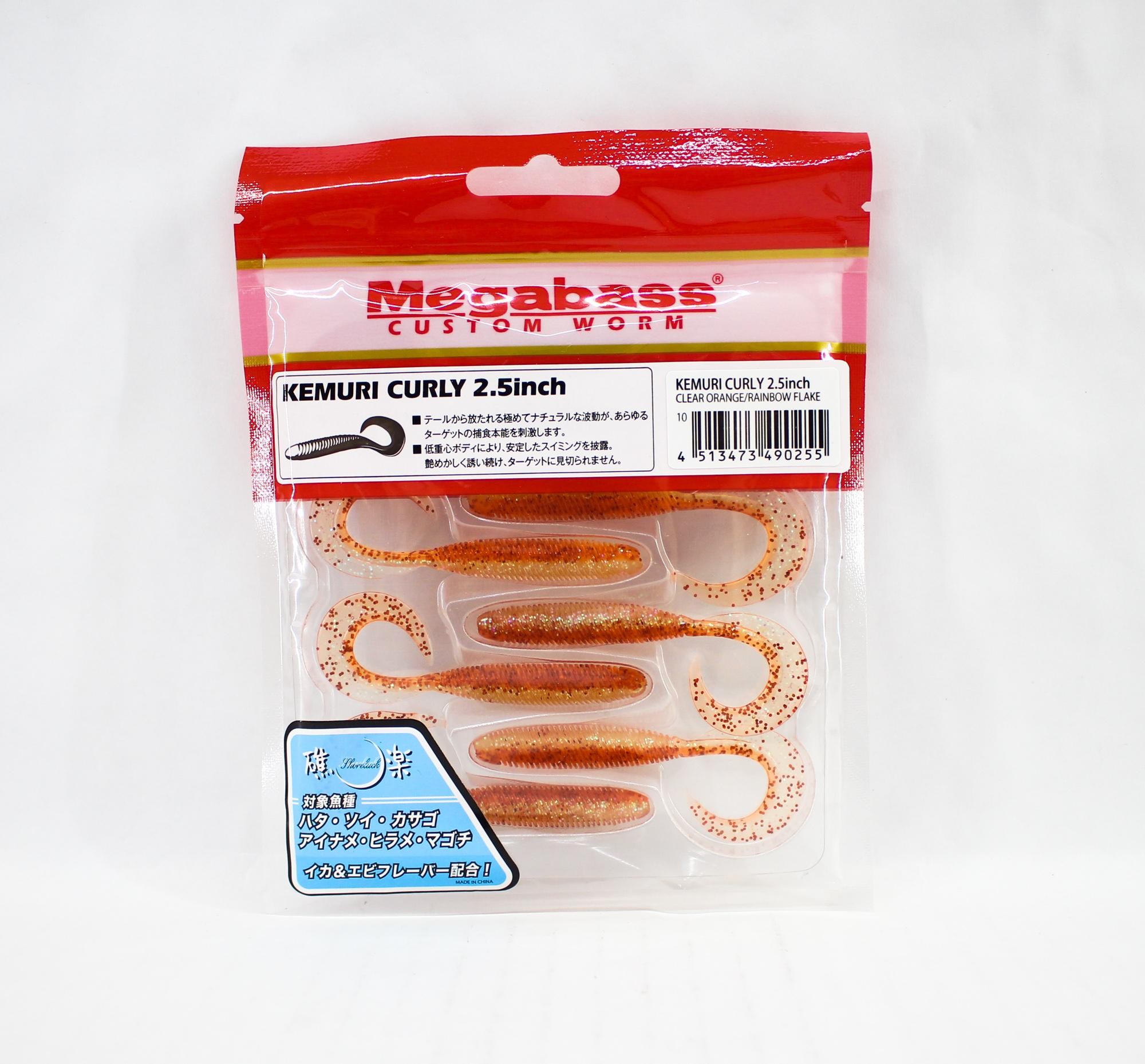 Megabass Soft Lure Kemuri Curly 2,5 Zoll Clear Orange/Ranbow Flake (0255)