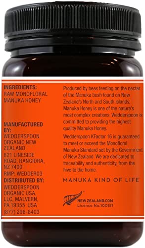 Wedderspoon Raw Premium Manuka Honey, KFactor 16, 17.6 Oz, Unpasteurized, Genuine New Zealand Honey, Traceable from Our Hives to Your Home thumbnail