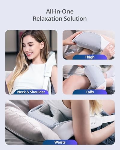 Cordless Shiatsu Neck and Back Massager with Heat, 10 Mins X 12 Uses, 3 Massage Modes & 2 Intensity Levels, 3D Kneading Deep Tissue for Pain Relief, V