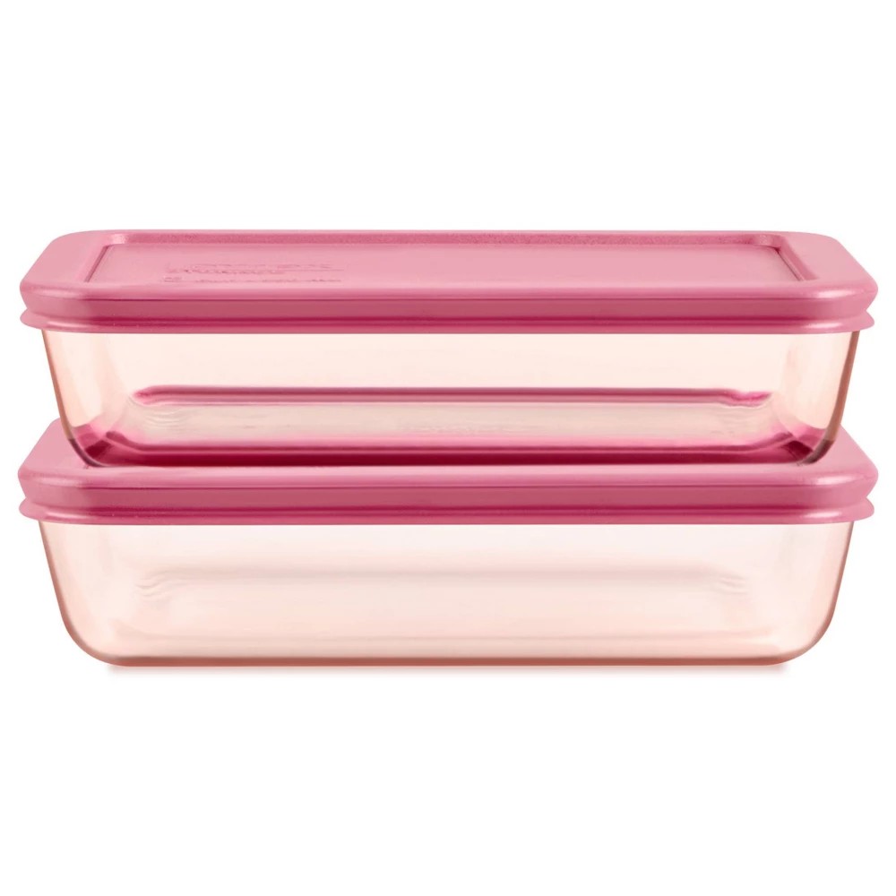 Pyrex Simply Store Tinted 6 pc Lidded Rectangle Storage Set Pink