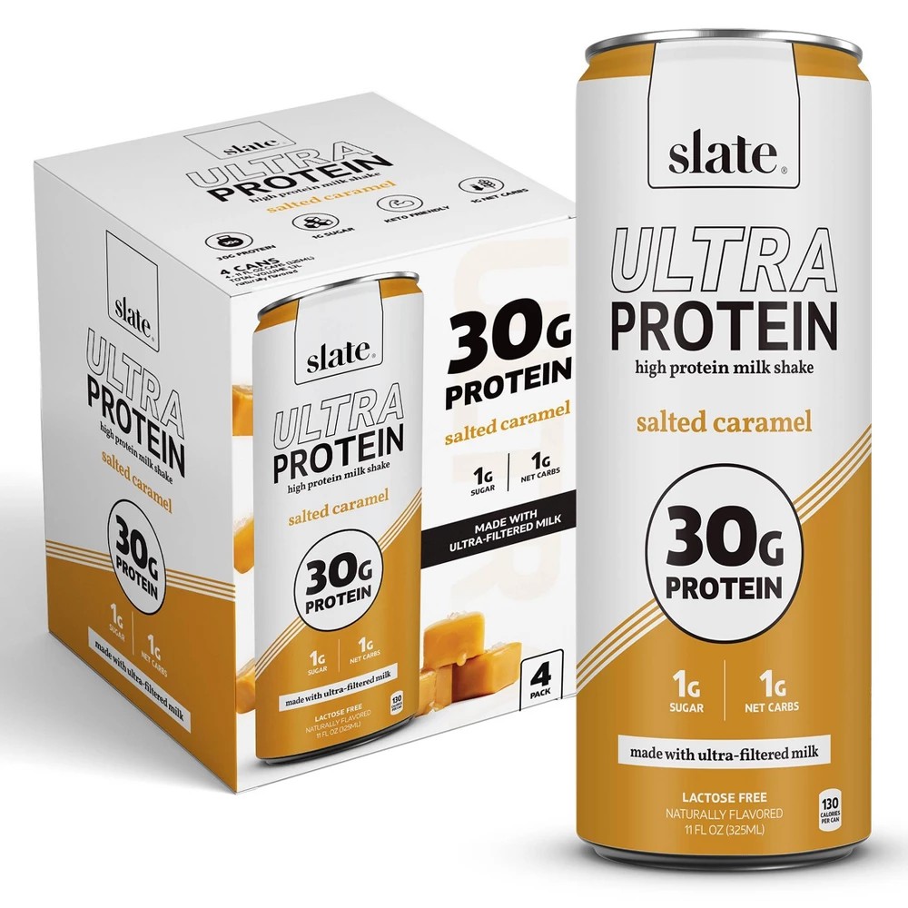 Slate Milk Salted Caramel Ultra 30g Protein Shake Cans - 11 Fl Oz/4pk: Nutritional Drink, Milk Protein, Non-Caffeinated