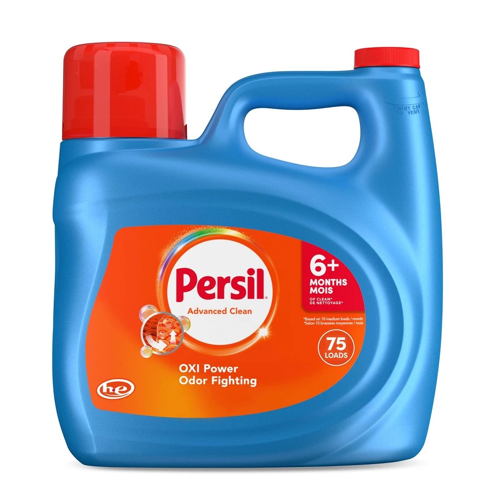 Persil Advanced Clean with Oxi + Odour Power, Liquid Laundry Detergent, Stain Fighting Enzymes, Odour Eliminating Technology, 3.72l, 75 Wash Loads, He