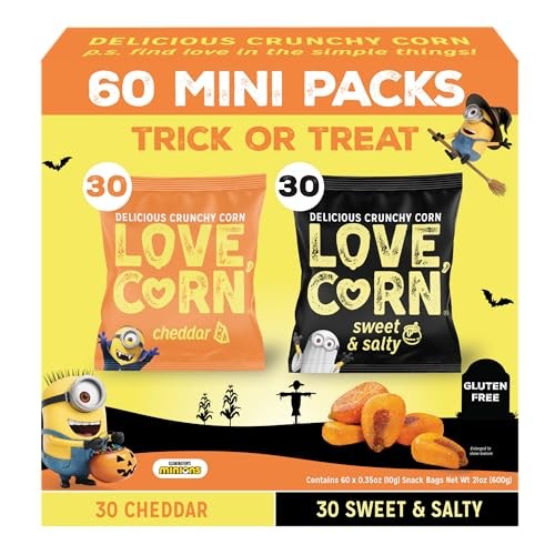 LOVE CORN Variety Pack, Featuring Cheddar & Sweet and Salty, 0.35 Oz X 60 Delicious Crunchy Corn Healthy Family Snacks Gluten Free, Kosher, NON-GMO, G