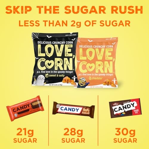 LOVE CORN Variety Pack, Featuring Cheddar & Sweet and Salty, 0.35 Oz X 60 Delicious Crunchy Corn Healthy Family Snacks Gluten Free, Kosher, NON-GMO, G thumbnail