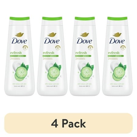 (4 Pack) Dove Body Wash for Women Moisturizing Refresh Cucumber & Green Tea Cleanser All Skin  20 Oz