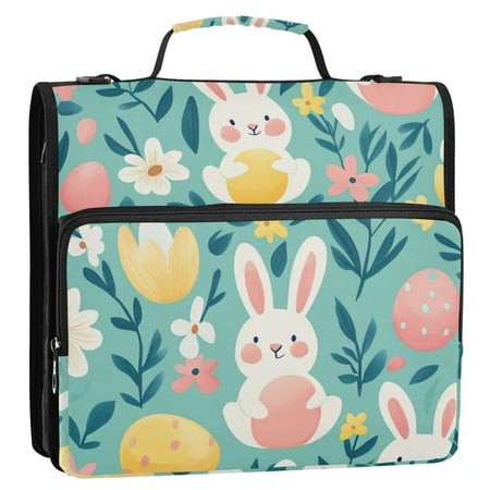 Cute Rabbits Holding Easter Eggs Binder Bag with Shoulder Strap 3 Ring Zipper Binder File Folder Document Storage